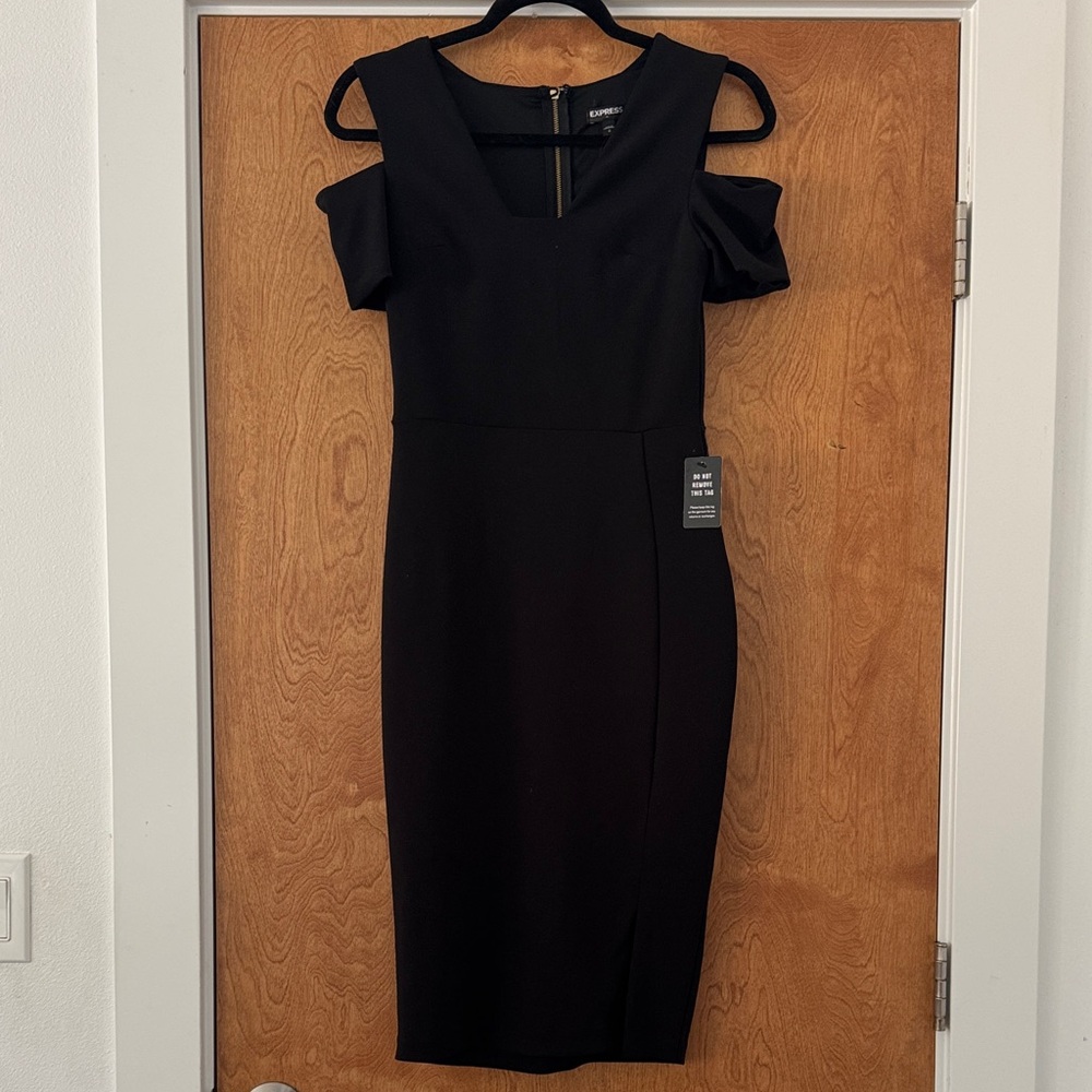Express Black Cold Shoulder Midi Dress
